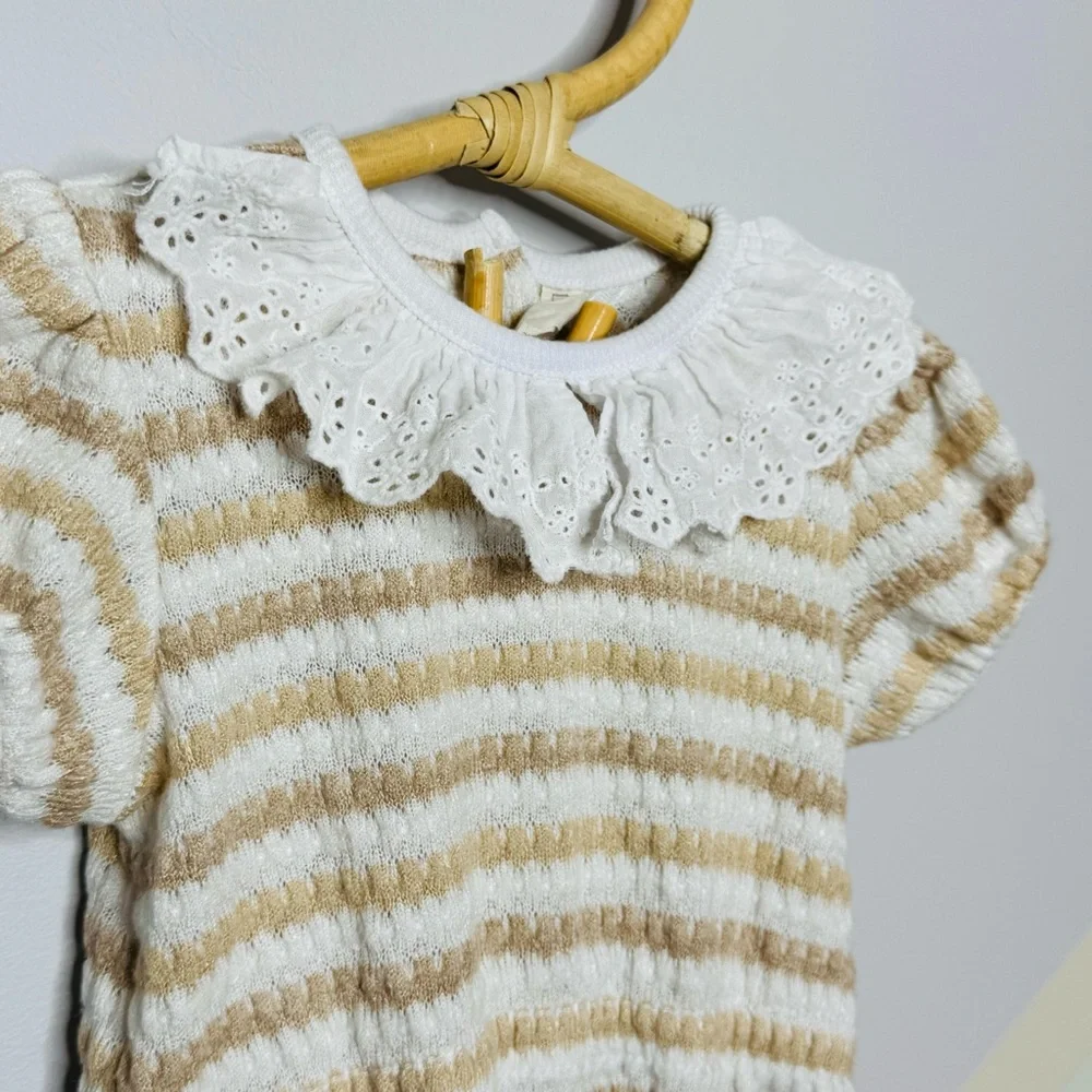 Striped Cream and White Kids One Piece